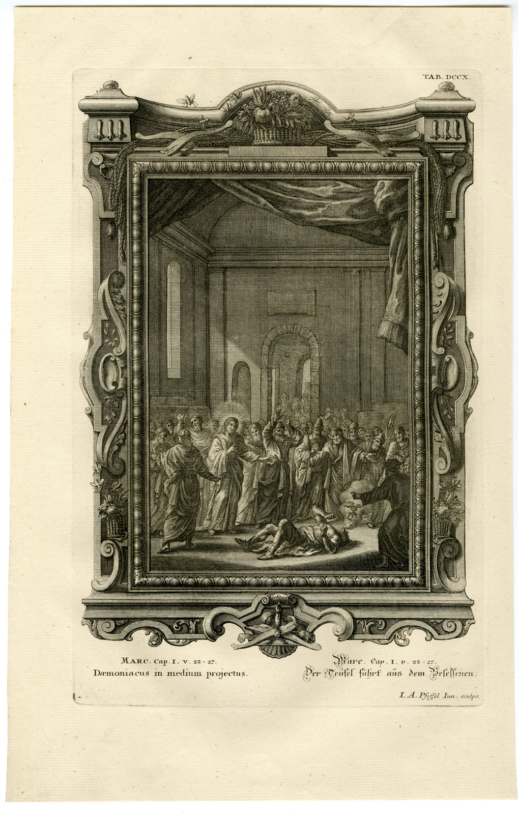 , Antique Print-JESUS-DRIVES OUT EVIL SPIRIT-TAB.DCCX-Scheuchzer-c.1731, Pictura Antique Prints