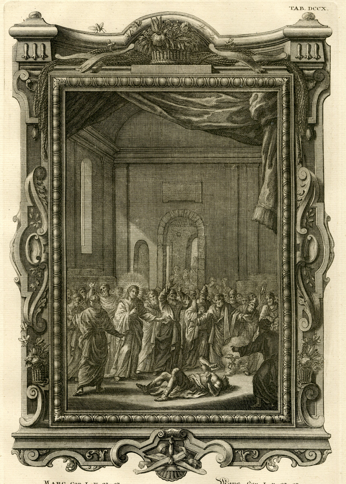 , Antique Print-JESUS-DRIVES OUT EVIL SPIRIT-TAB.DCCX-Scheuchzer-c.1731, Pictura Antique Prints