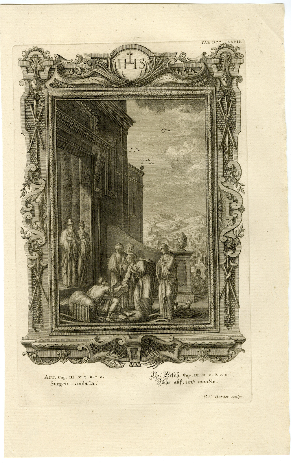 , Antique Print-PETER-HEALING-LAME BEGGAR-TAB.DCCXXVII-Scheuchzer-c.1731, Pictura Antique Prints