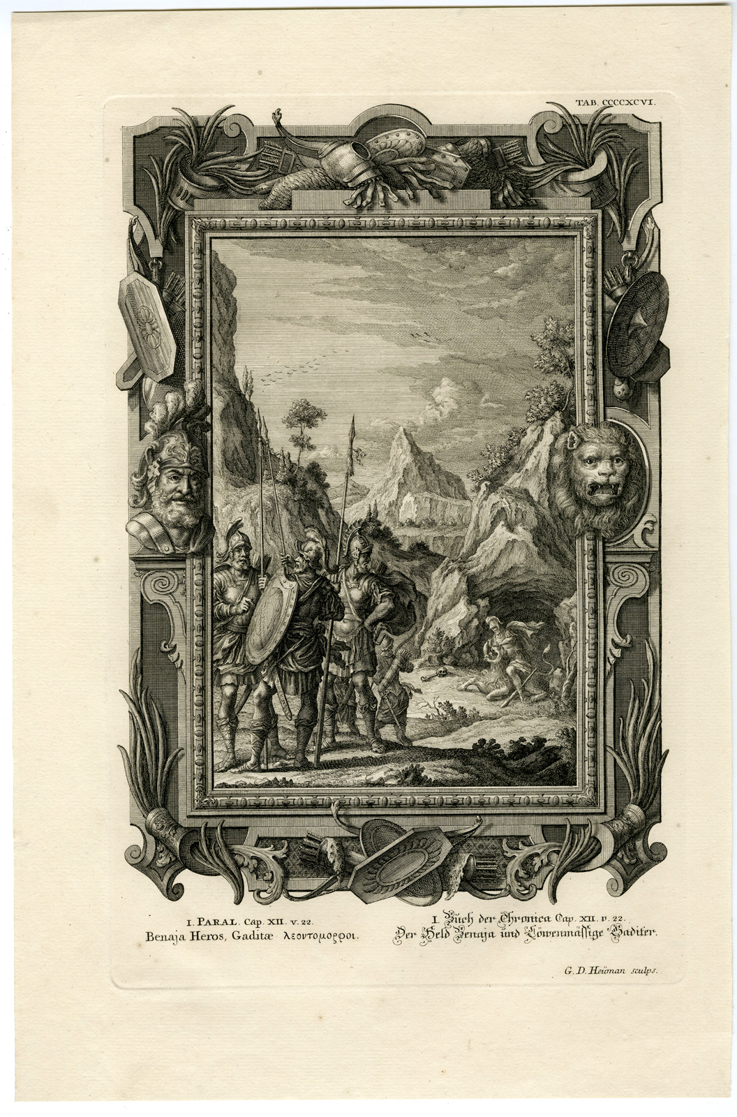 , Antique Print-BENAIAH-KING DAVID’S MIGHTY MEN-TAB.CCCCXCVI-Scheuchzer-c.1731, Pictura Antique Prints