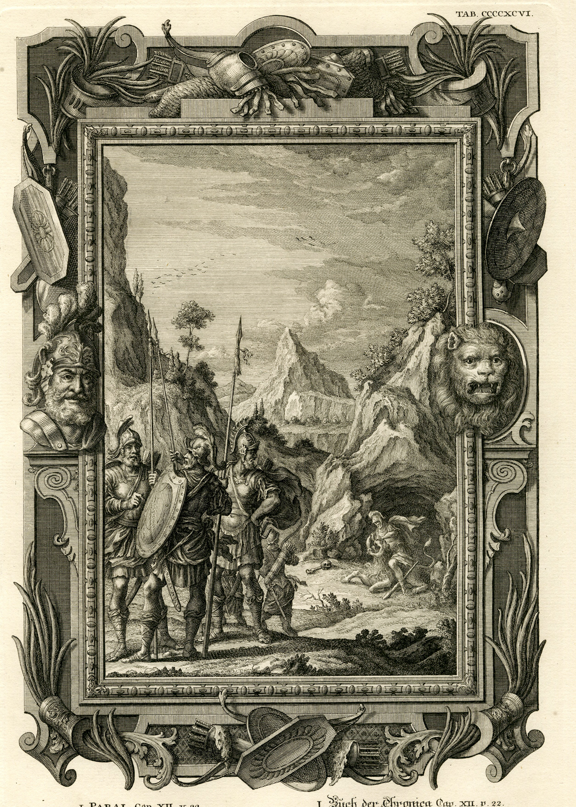 , Antique Print-BENAIAH-KING DAVID’S MIGHTY MEN-TAB.CCCCXCVI-Scheuchzer-c.1731, Pictura Antique Prints
