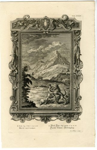 Antique Print-DAVID FIGHTING WITH A LION-TAB.CCCXCV-Scheuchzer-c.1731