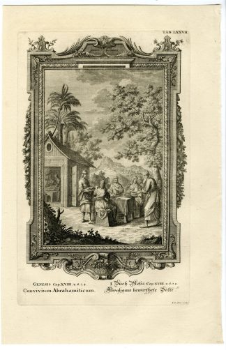 Antique Print-ABRAHAM-GUESTS-FOOD-GENESIS-TAB.LXXVII-Scheuchzer-c.1731