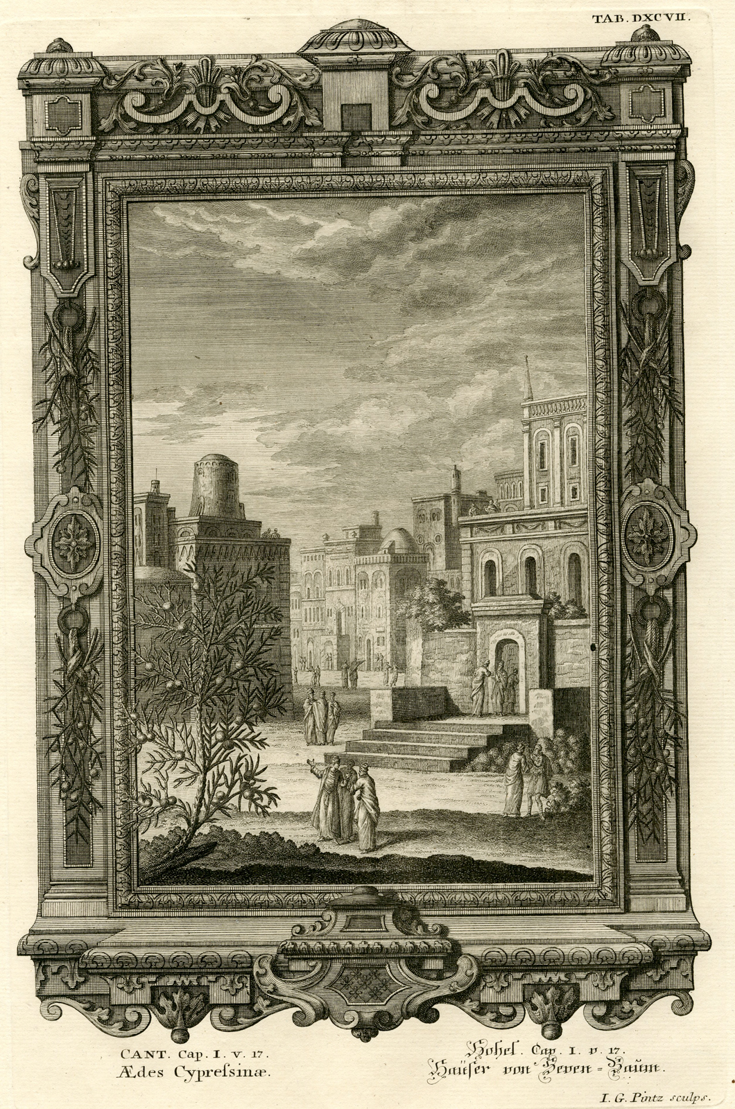 , Antique Print-HOUSES MADE OF CEDAR WOOD-TAB.DXCVII-Scheuchzer-c.1731, Pictura Antique Prints