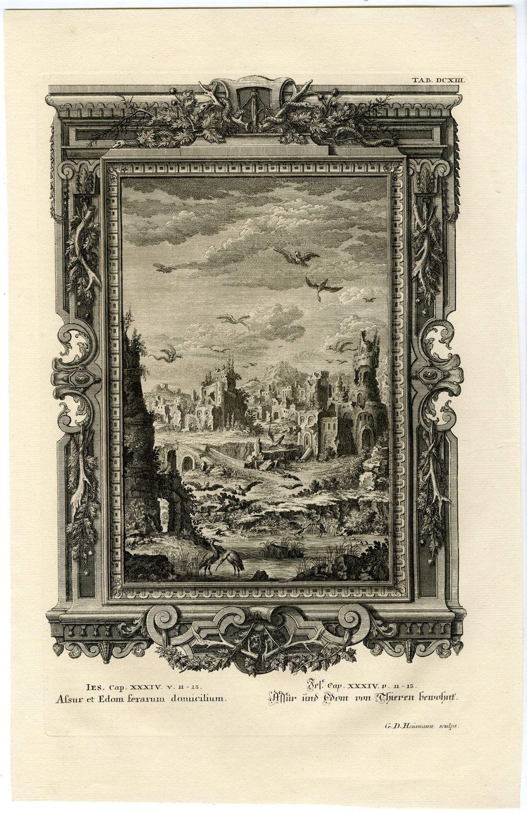, Antique Print-EDOM-ASSYRIA-WILD ANIMALS-TAB.DCXIII-Scheuchzer-c.1731, Pictura Antique Prints