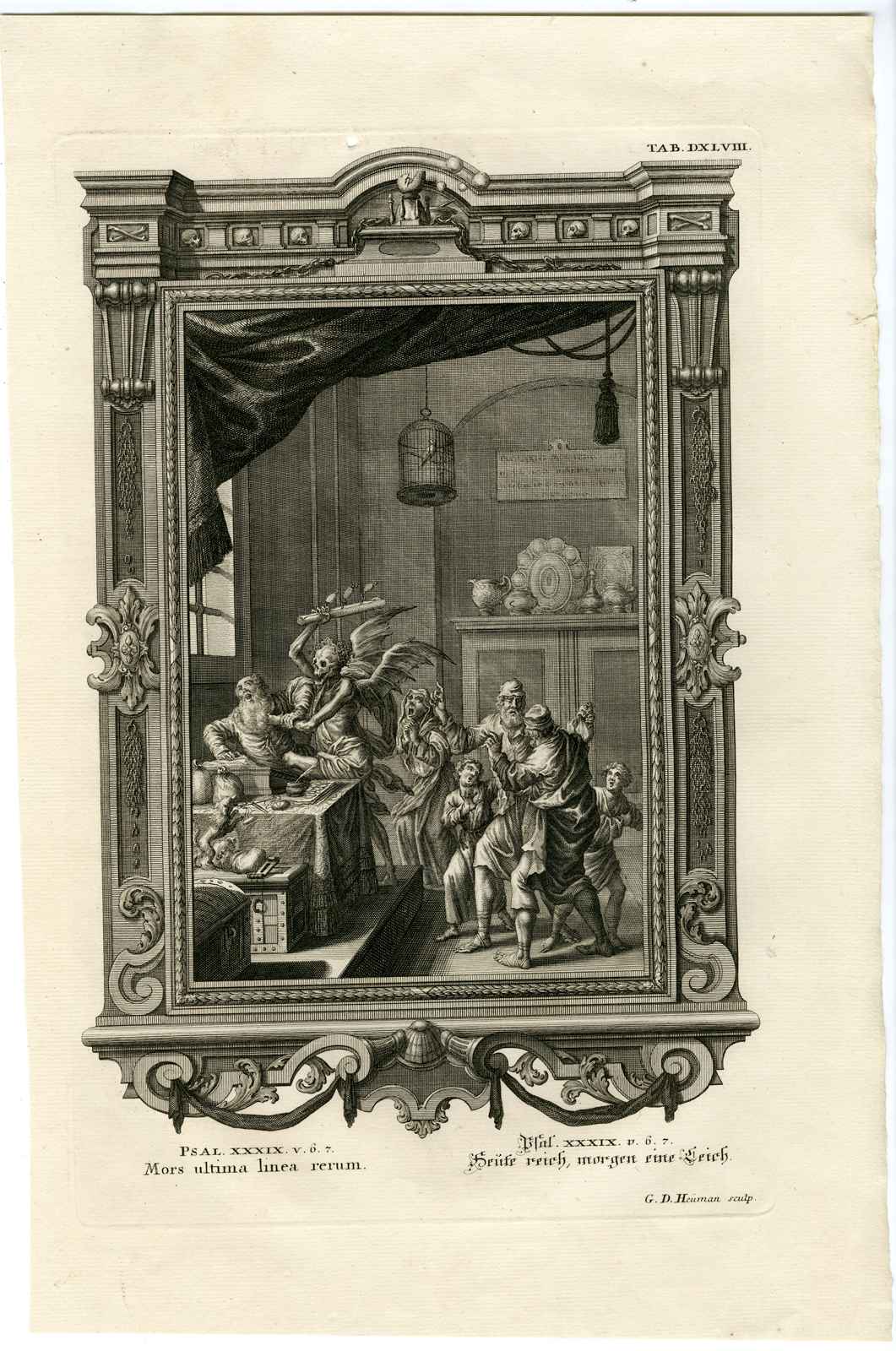 , Antique Print-WEALTHY TODAY-DEAD TOMORROW-PSALM-TAB.DXLVIII-Scheuchzer-c.1731, Pictura Antique Prints