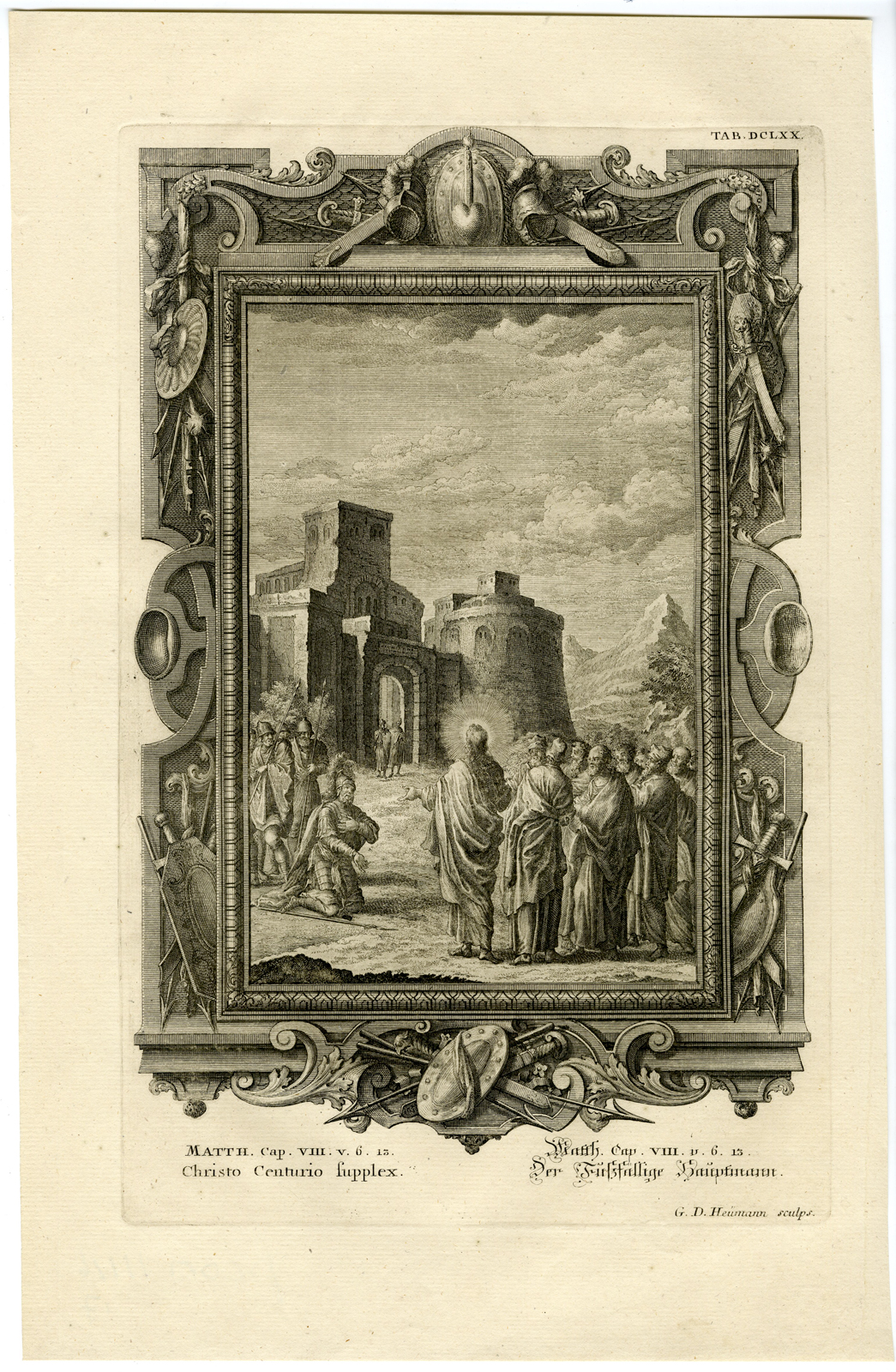 , Antique Print-JESUS-HEALING-CENTURION-SERVANT-TAB.DCLXX-Scheuchzer-c.1731, Pictura Antique Prints