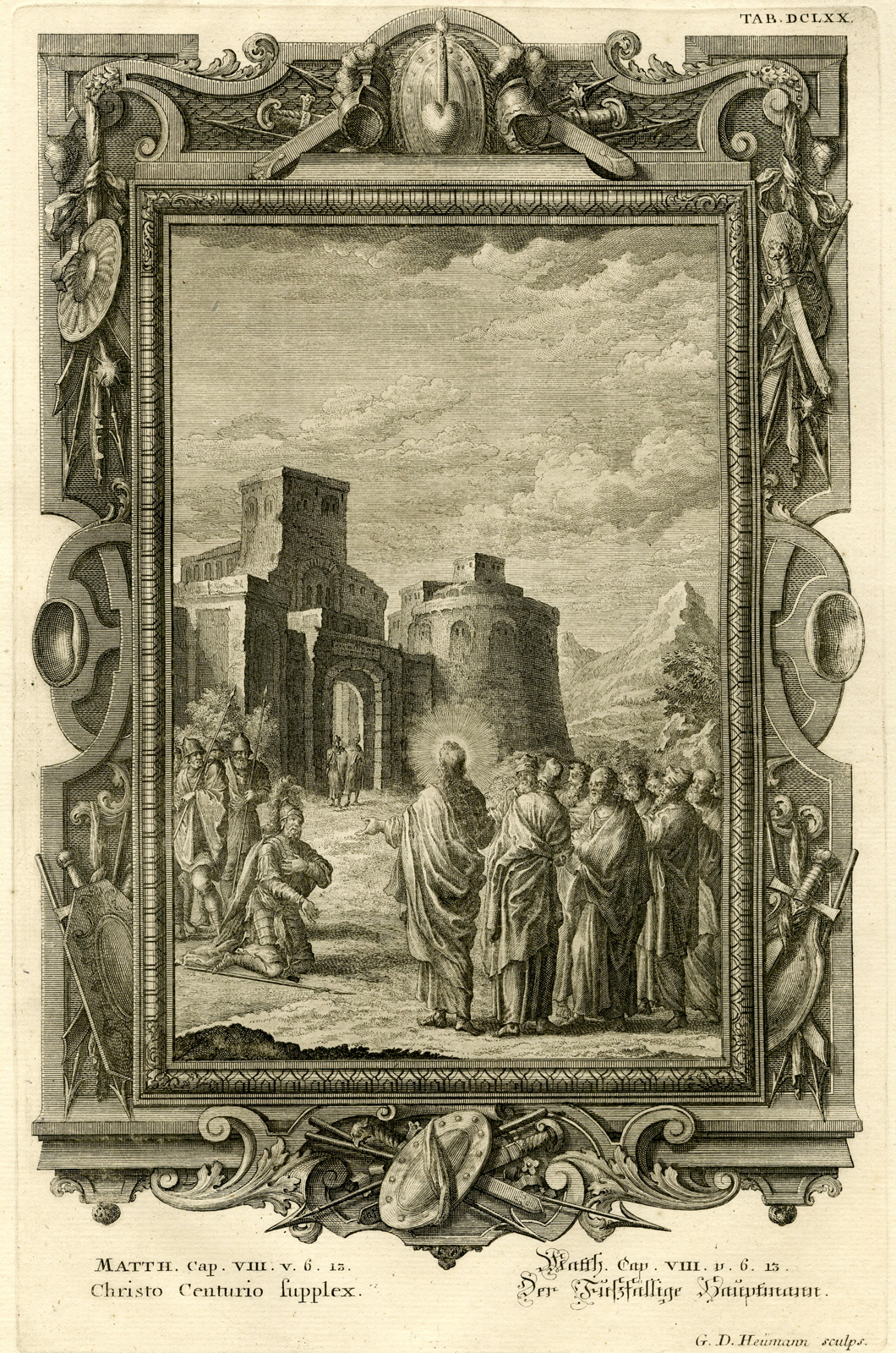 , Antique Print-JESUS-HEALING-CENTURION-SERVANT-TAB.DCLXX-Scheuchzer-c.1731, Pictura Antique Prints