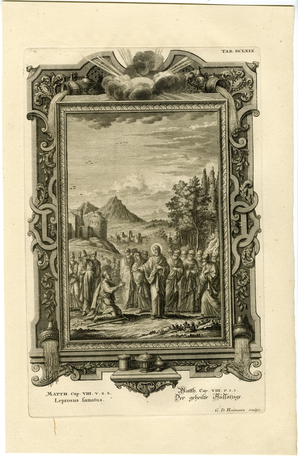 , Antique Print-JESUS-HEALING-MAN-LEPROSY-TAB.DCLXIX-Scheuchzer-c.1731, Pictura Antique Prints