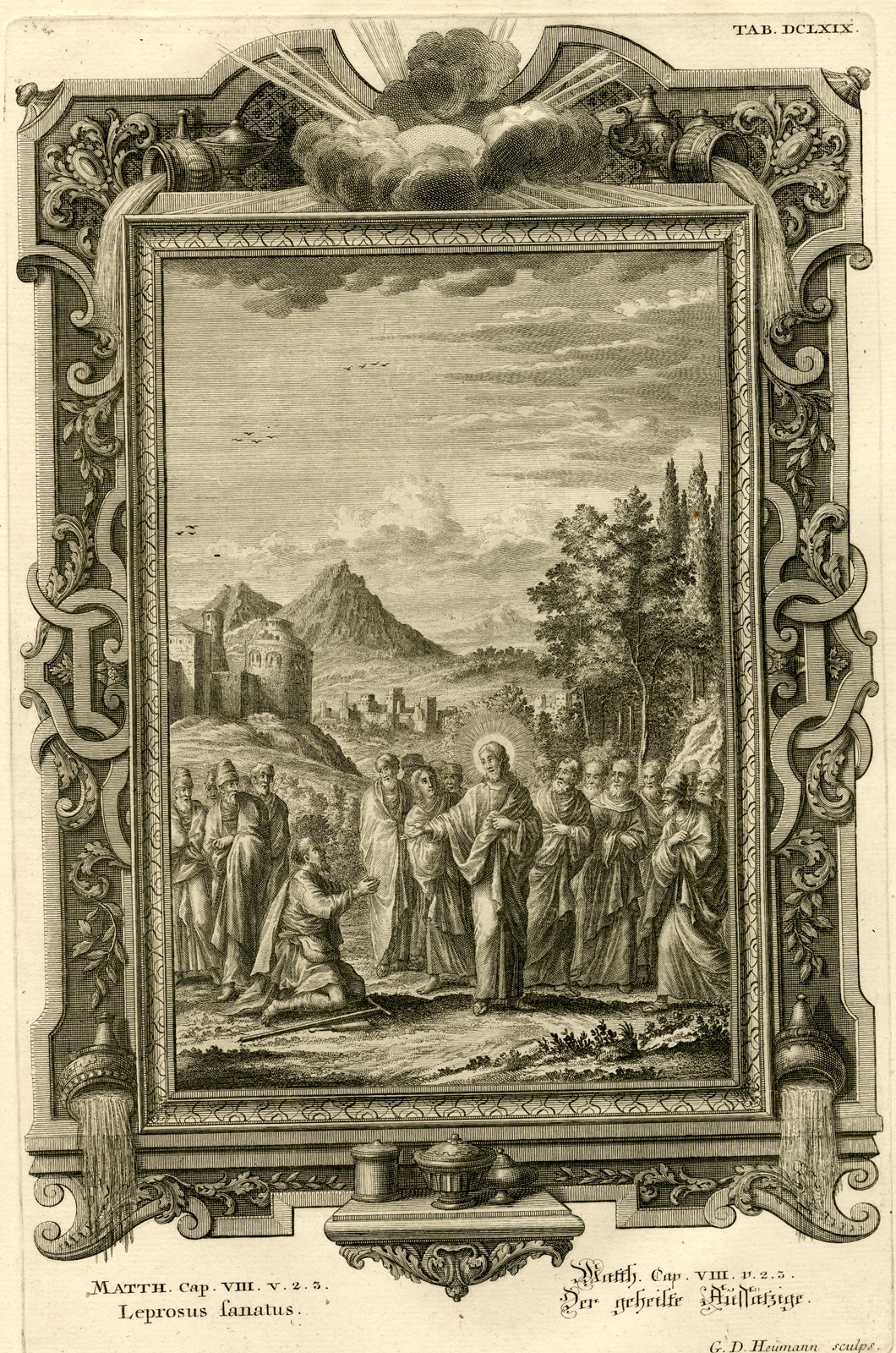 , Antique Print-JESUS-HEALING-MAN-LEPROSY-TAB.DCLXIX-Scheuchzer-c.1731, Pictura Antique Prints