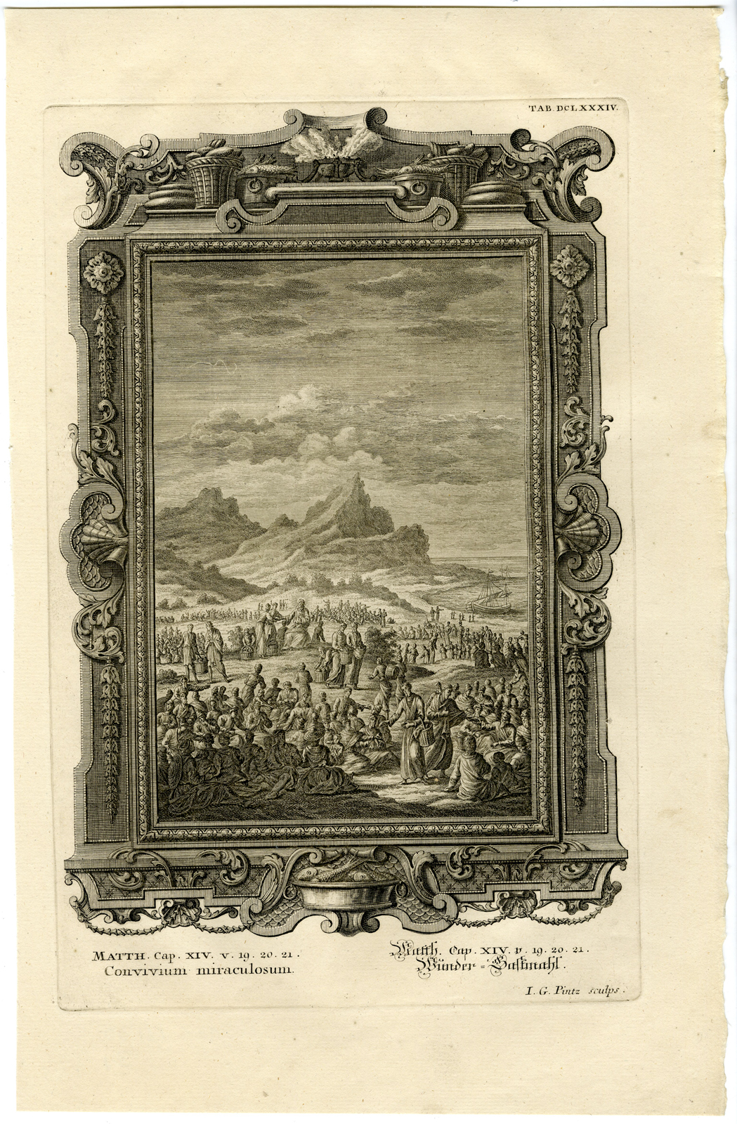 , Antique Print-JESUS FEEDS 5000 PEOPLE-MIRACLE-TAB.DCLXXXIV-Scheuchzer-c.1731, Pictura Antique Prints