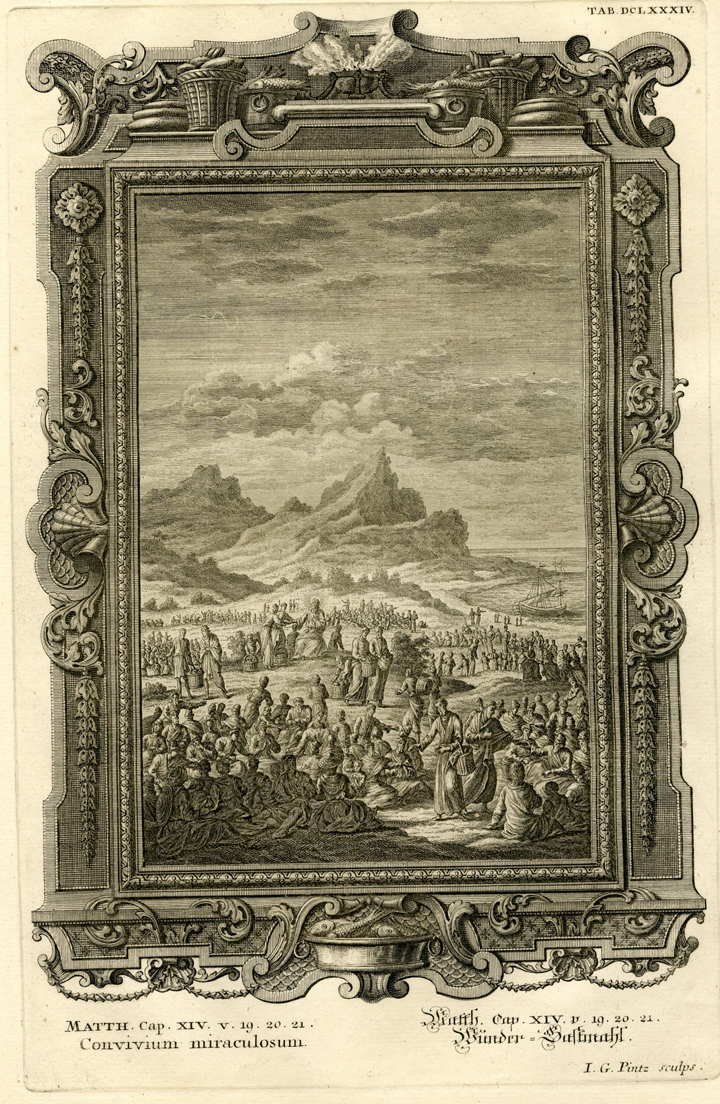 , Antique Print-JESUS FEEDS 5000 PEOPLE-MIRACLE-TAB.DCLXXXIV-Scheuchzer-c.1731, Pictura Antique Prints