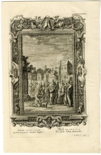 Antique Print-JESUS-CANAANITE WOMAN-KNEELING-TAB.DCLXXXVI-Scheuchzer-c.1731