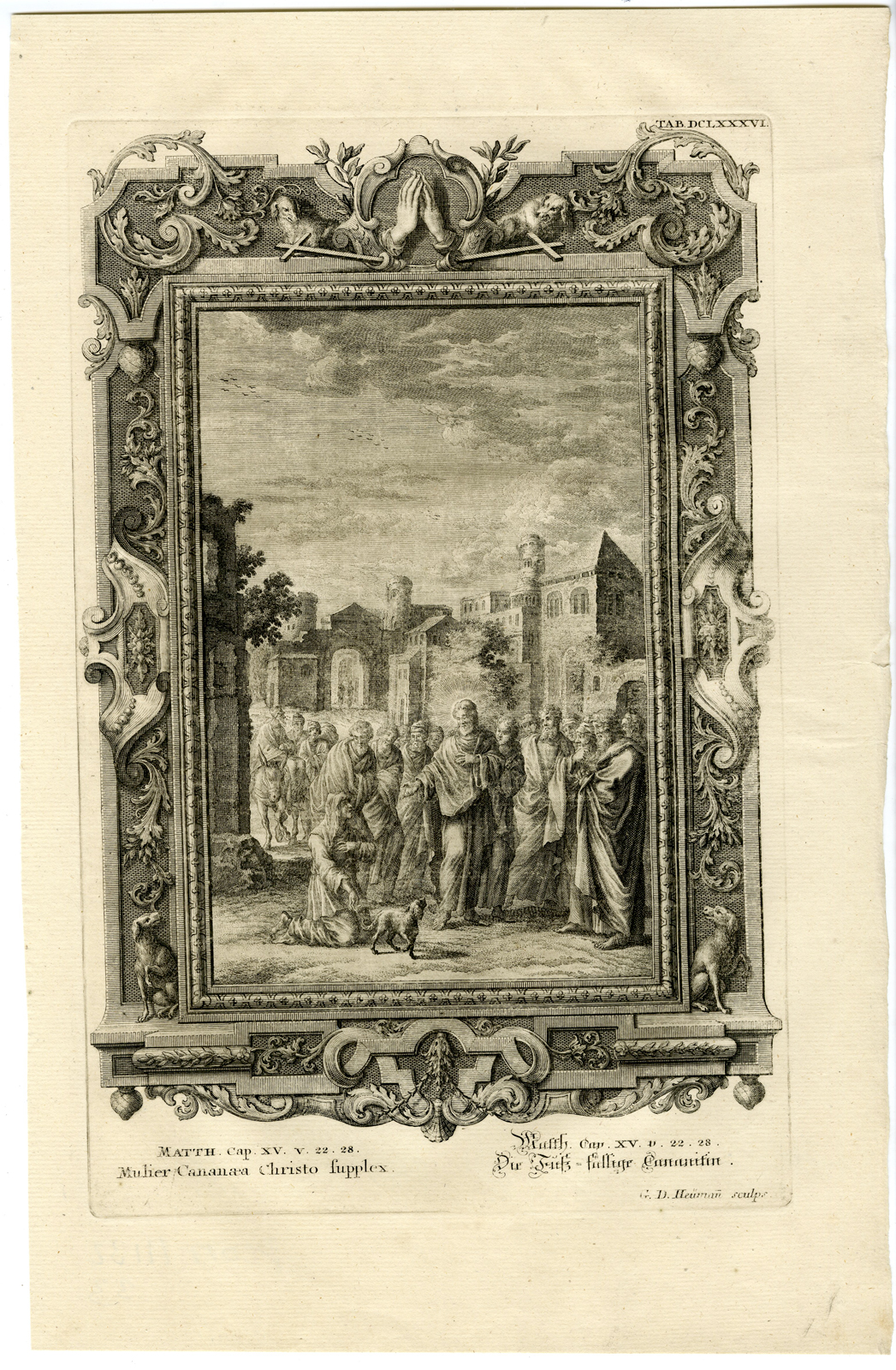 , Antique Print-JESUS-CANAANITE WOMAN-KNEELING-TAB.DCLXXXVI-Scheuchzer-c.1731, Pictura Antique Prints