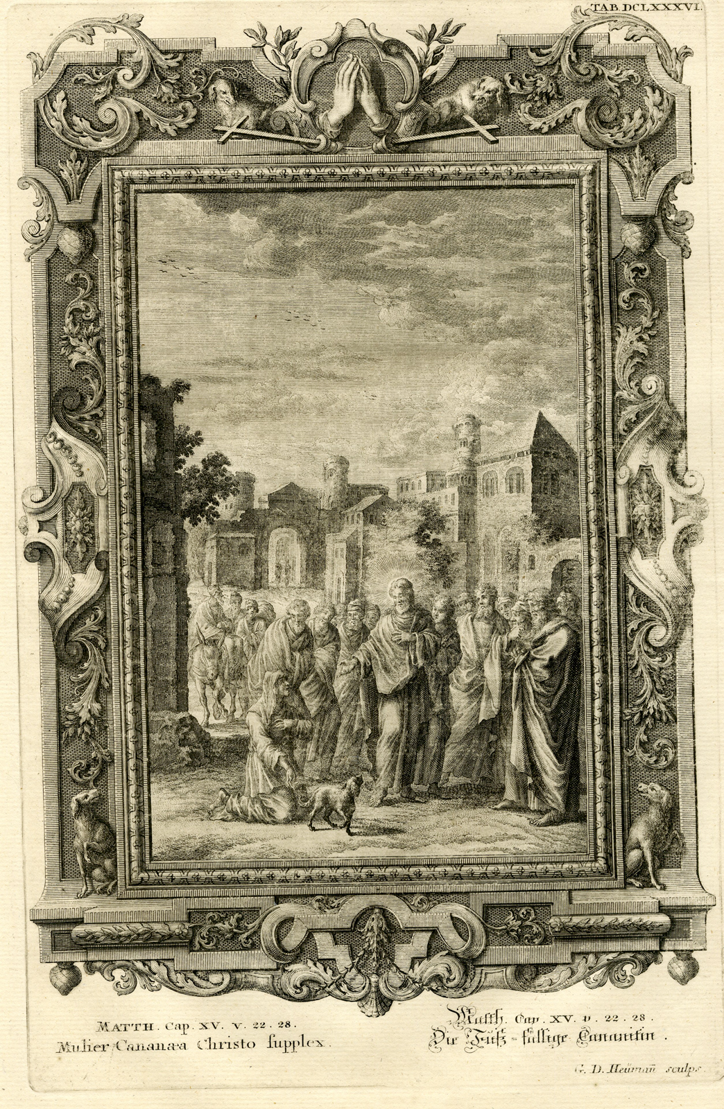 , Antique Print-JESUS-CANAANITE WOMAN-KNEELING-TAB.DCLXXXVI-Scheuchzer-c.1731, Pictura Antique Prints