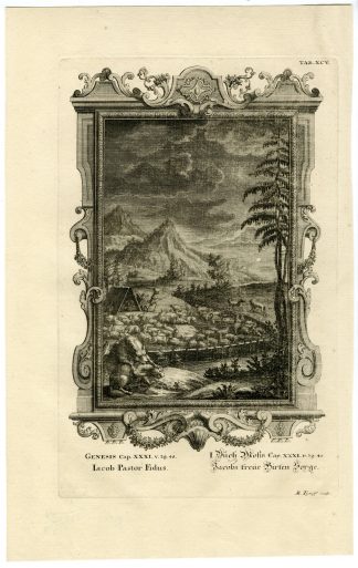 Antique Print-JACOB-LABAN-FLOCK-SHEEP-GOAT-WOLVE-TAB.XCV-Scheuchzer-c.1731