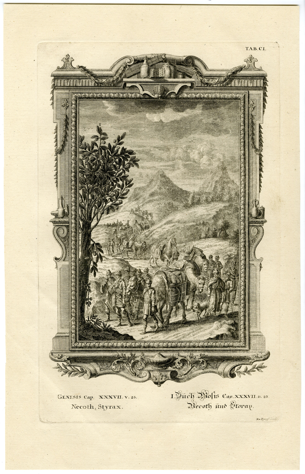 , Antique Print-CARAVAN-CAMELS-GILEAD-EGYPT-SPICES-TAB.CI-Scheuchzer-c.1731, Pictura Antique Prints
