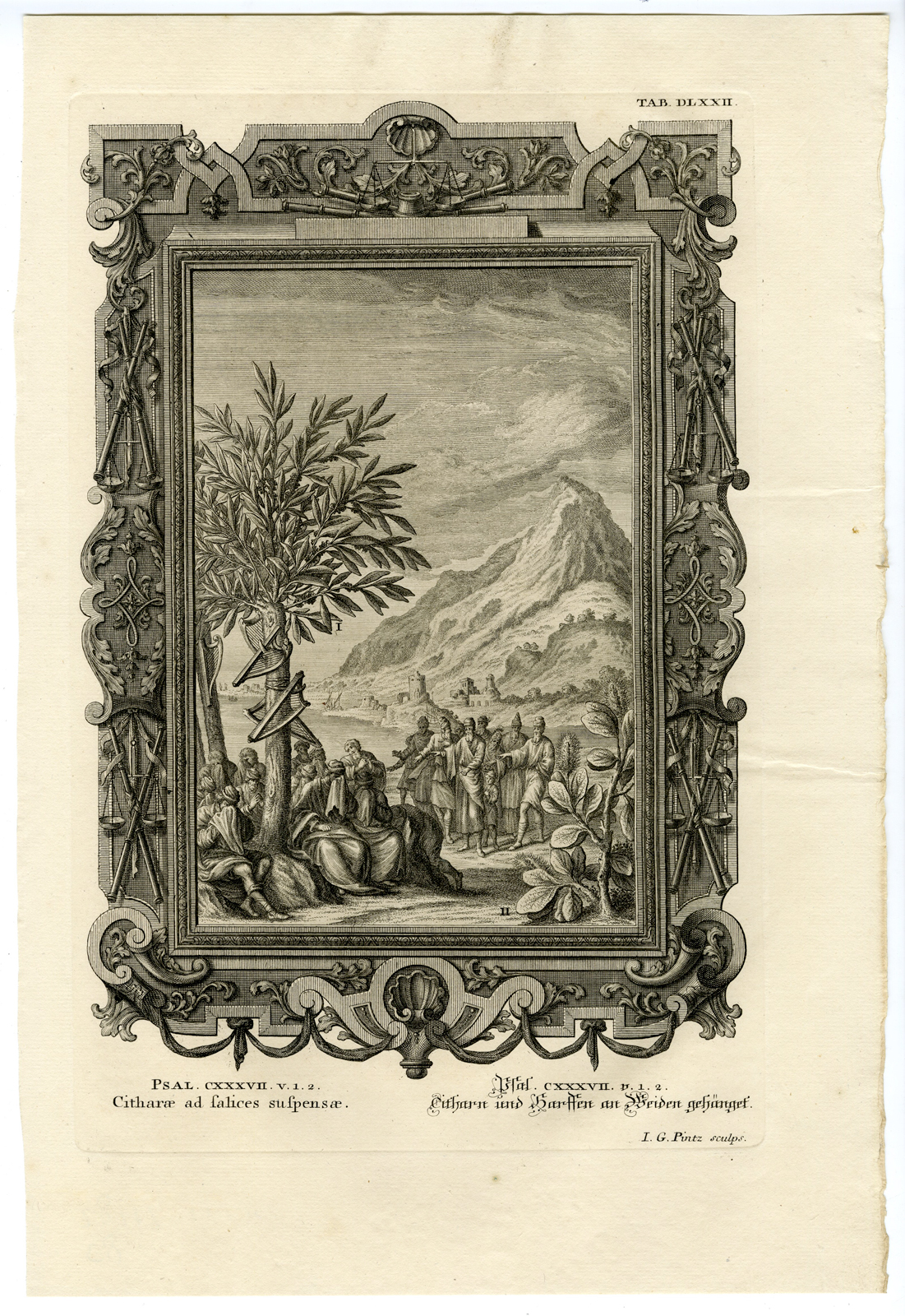 , Antique Print-BABYLON-HARPS HANGING-POPLAR-PSALM-TAB.DLXXII-Scheuchzer-c.1731, Pictura Antique Prints