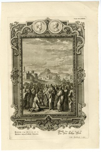 Antique Print-JESUS HEALS A SICK WOMAN-MATTHEW-TAB.DCLXXVI-Scheuchzer-c.1731