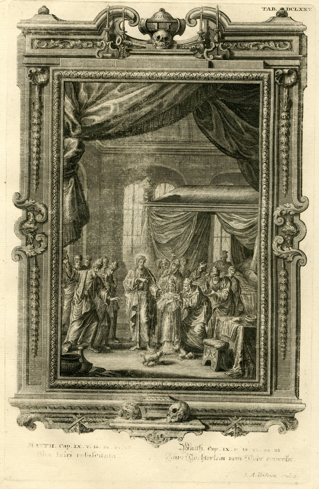 , Antique Print-JESUS-GIRL-RAISED FROM THE DEAD-TAB.DCLXXV-Scheuchzer-c.1731, Pictura Antique Prints
