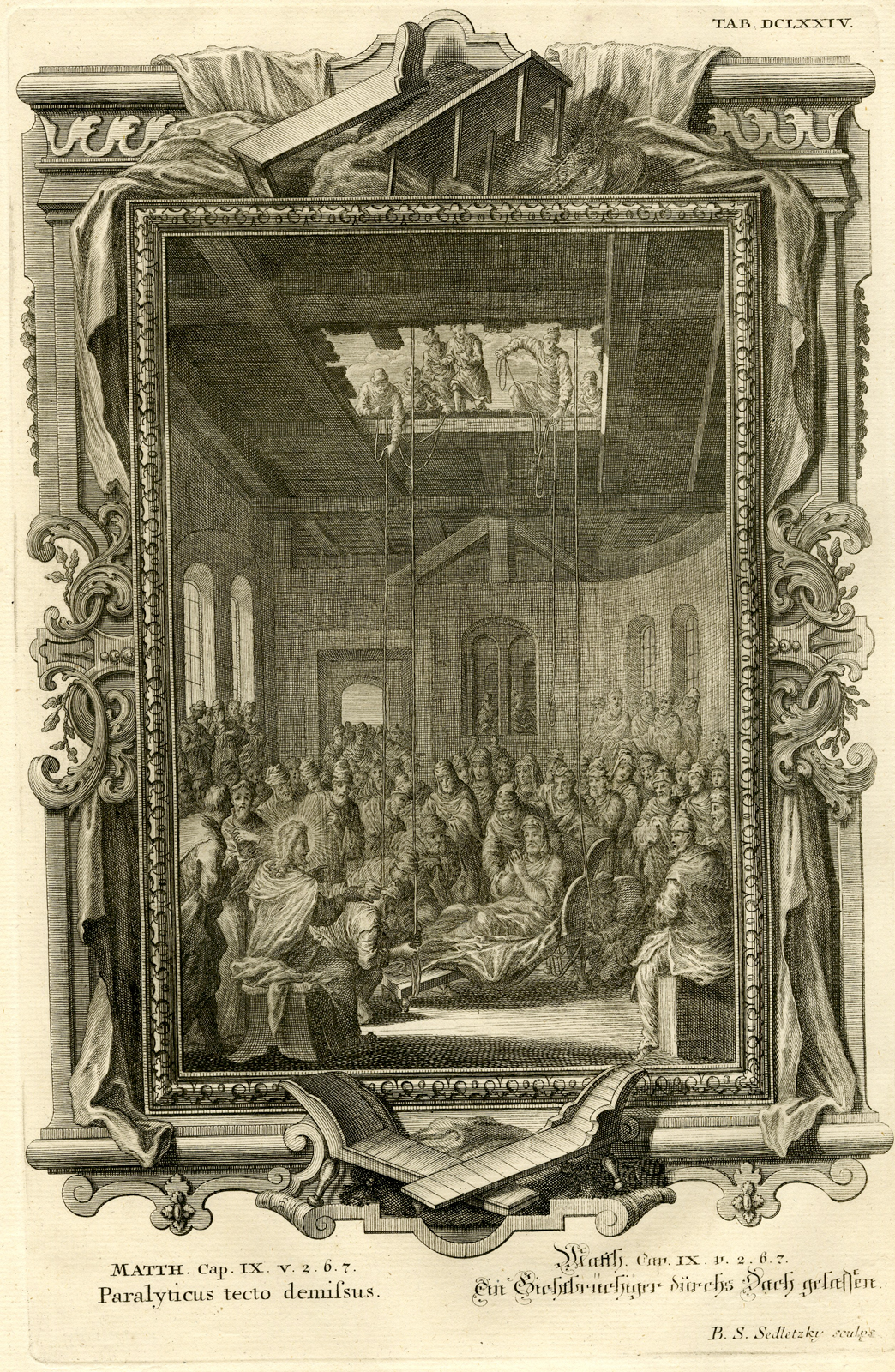 , Antique Print-JESUS-HEALING-PARALYZED MAN-TAB.DCLXXIV-Scheuchzer-c.1731, Pictura Antique Prints