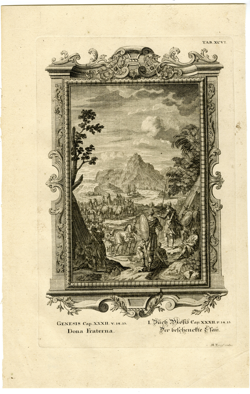 , Antique Print-JACOB-ESAU-GIFT-CATTLE-GENESIS-TAB.XCVI-Scheuchzer-c.1731, Pictura Antique Prints