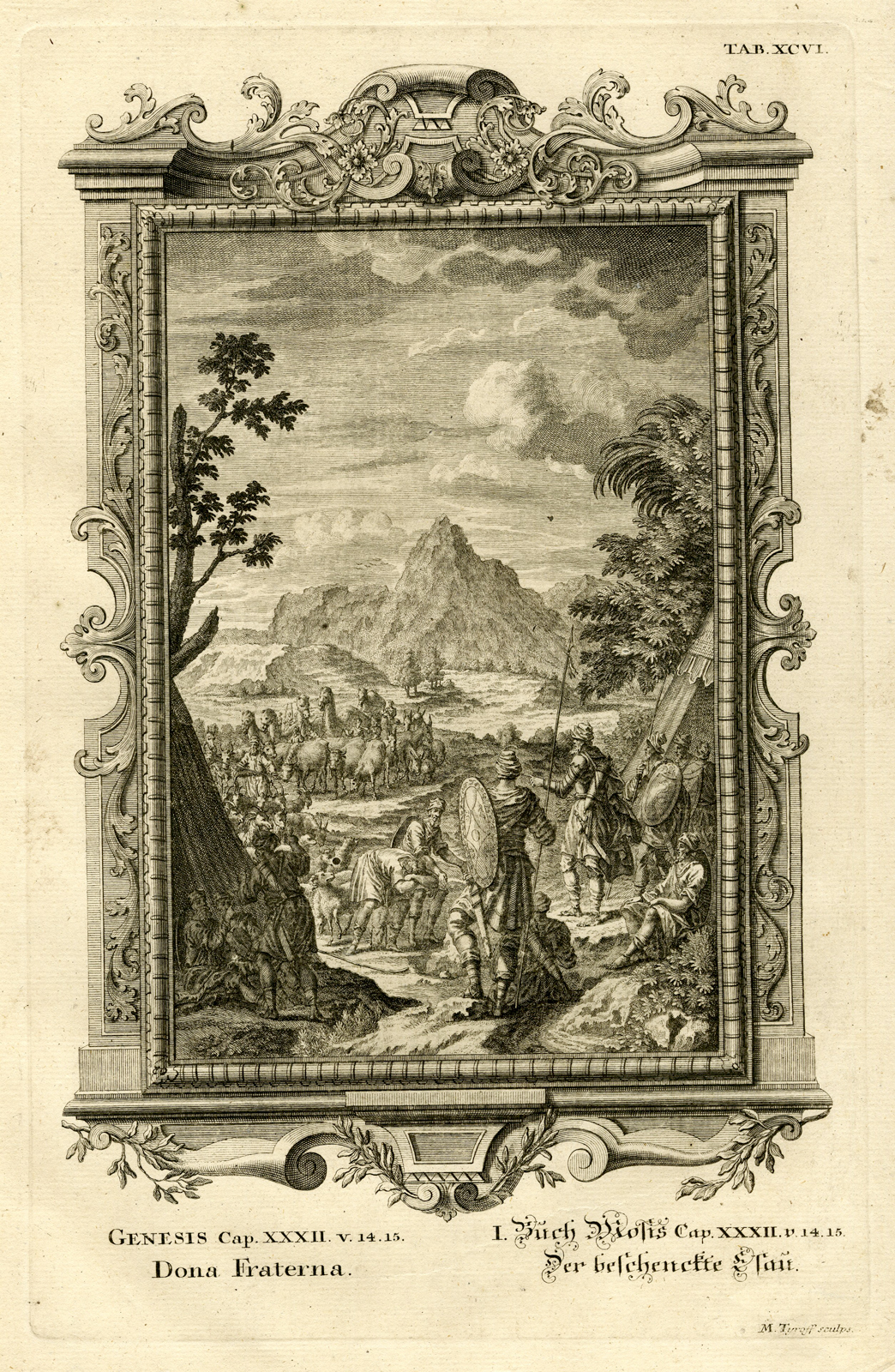 , Antique Print-JACOB-ESAU-GIFT-CATTLE-GENESIS-TAB.XCVI-Scheuchzer-c.1731, Pictura Antique Prints