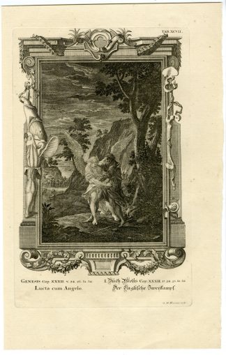 Antique Print-JACOB WRESTLES WITH GOD-GENESIS-TAB.XCVII-Scheuchzer-c.1731