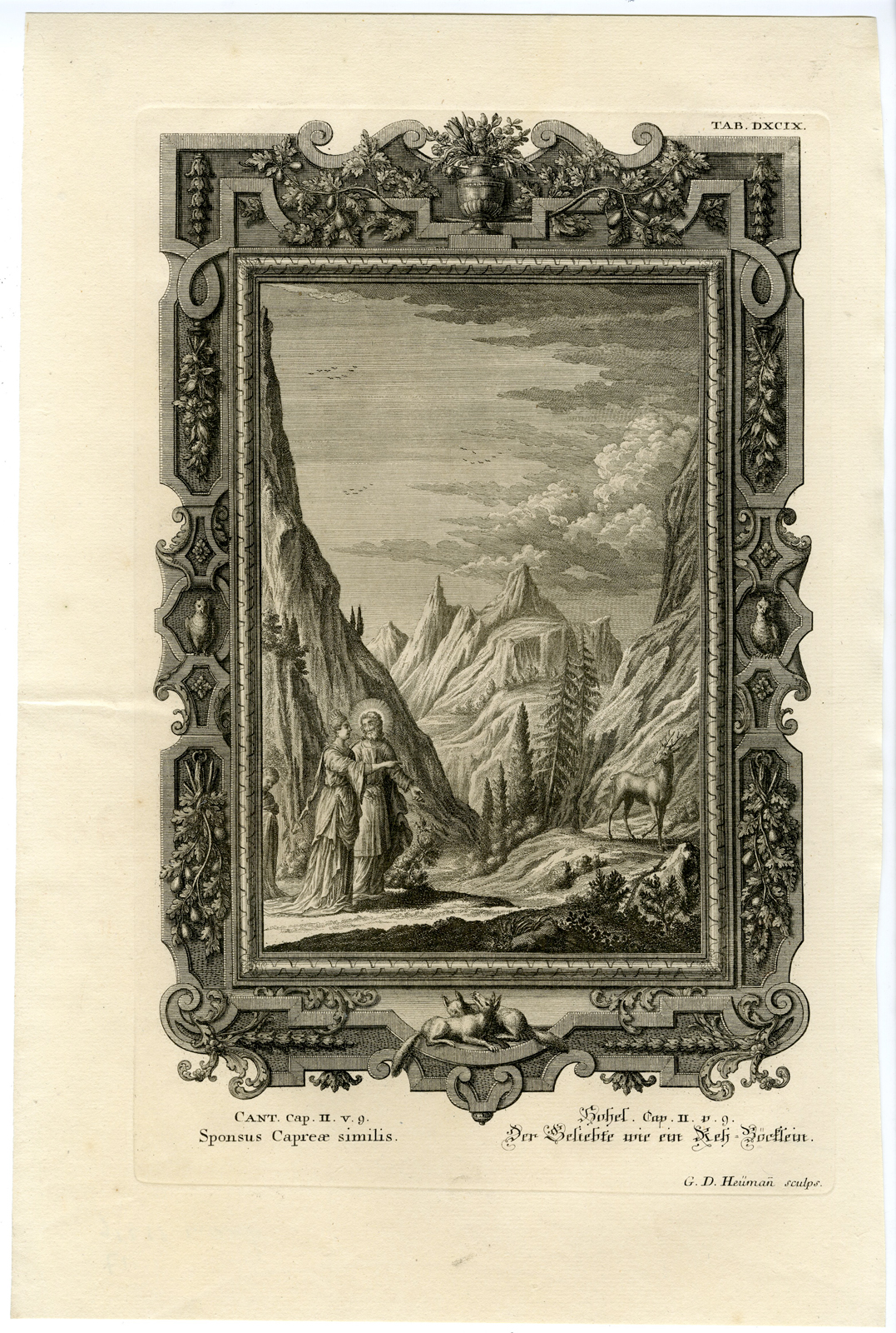 , Antique Print-MY BELOVED IS LIKE A YOUNG STAG-TAB.DXCIX-Scheuchzer-c.1731, Pictura Antique Prints