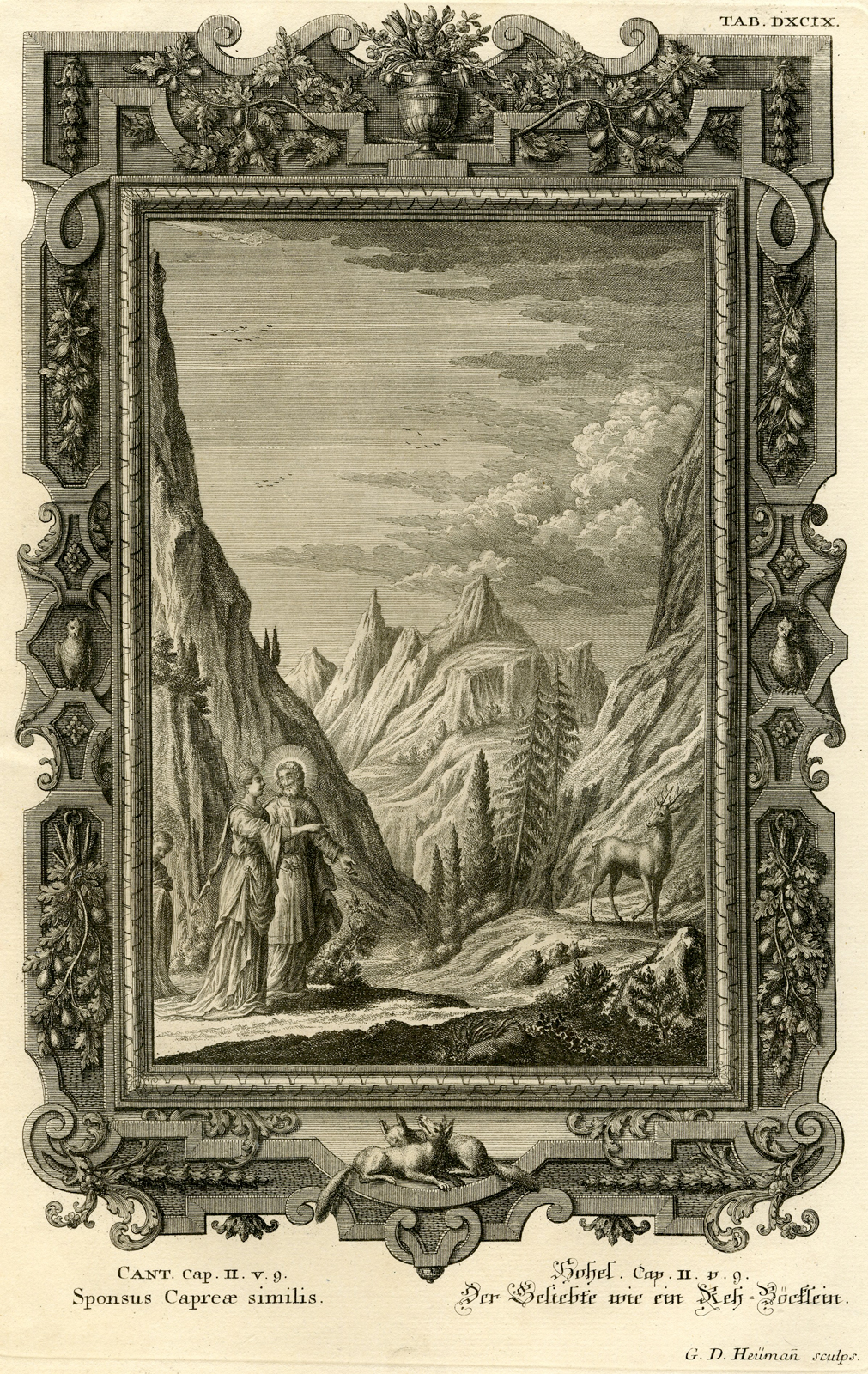 , Antique Print-MY BELOVED IS LIKE A YOUNG STAG-TAB.DXCIX-Scheuchzer-c.1731, Pictura Antique Prints