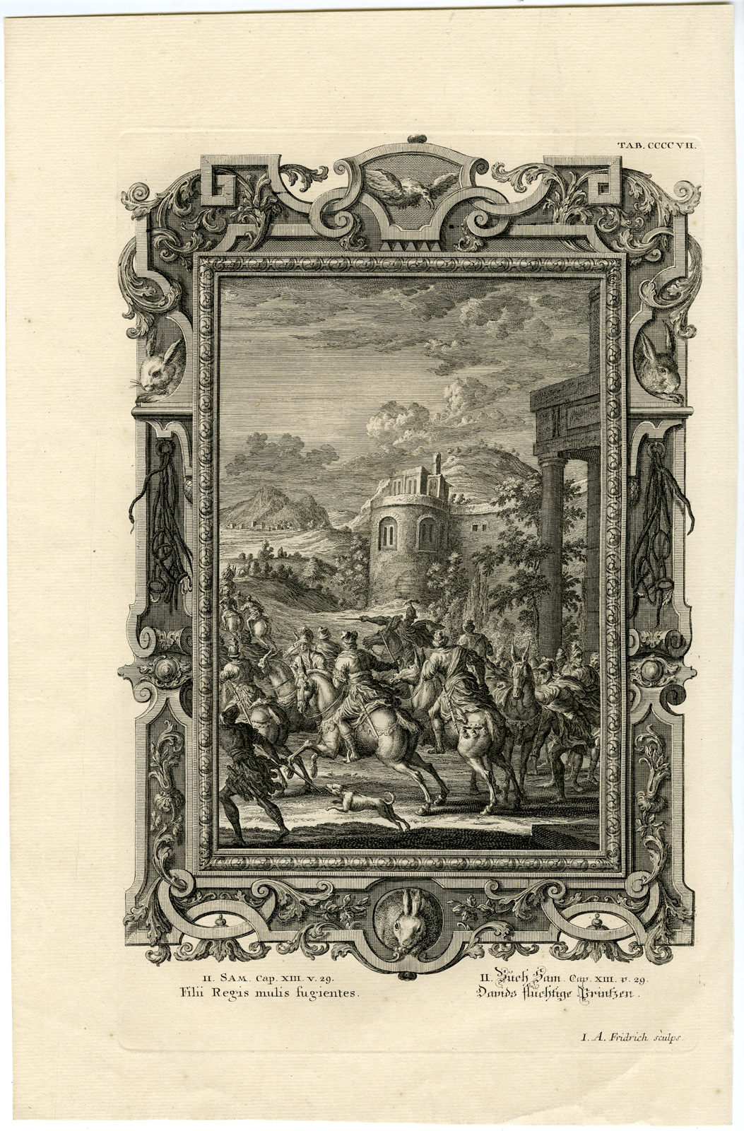, Antique Print-KING DAVID-FLIGHT OF THE PRINCES-TAB.CCCCVII-Scheuchzer-c.1731, Pictura Antique Prints