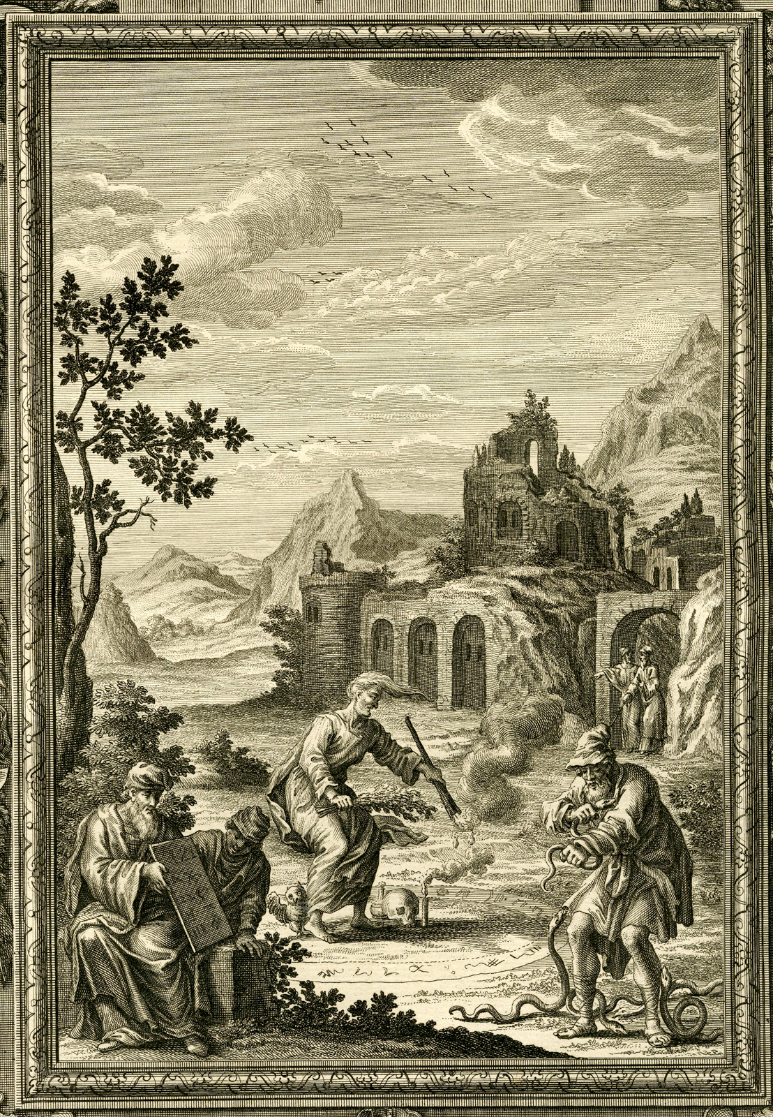 , Antique Print-SNAKE CHARMERS-PSALMS-TAB.DLII-Scheuchzer-c.1731, Pictura Antique Prints