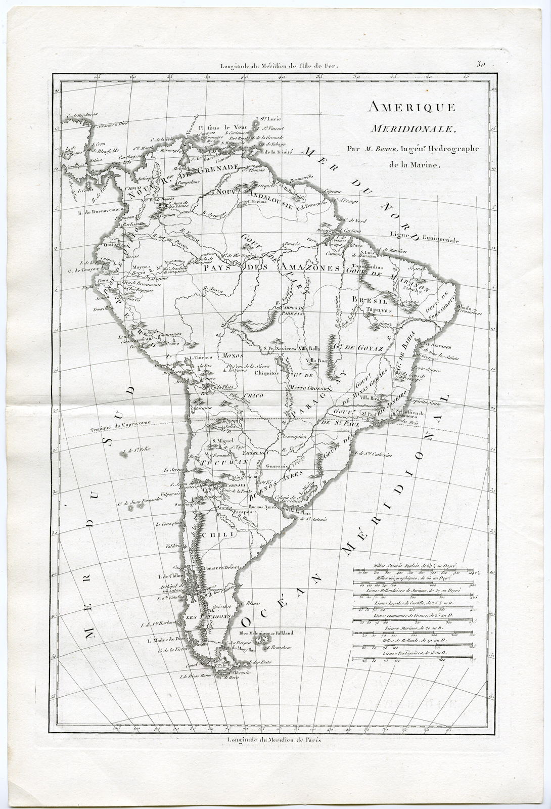 , Antique Print-SOUTH AMERICA-AMERIQUE MERIDIONALE-Bonne-1787, Pictura Antique Prints