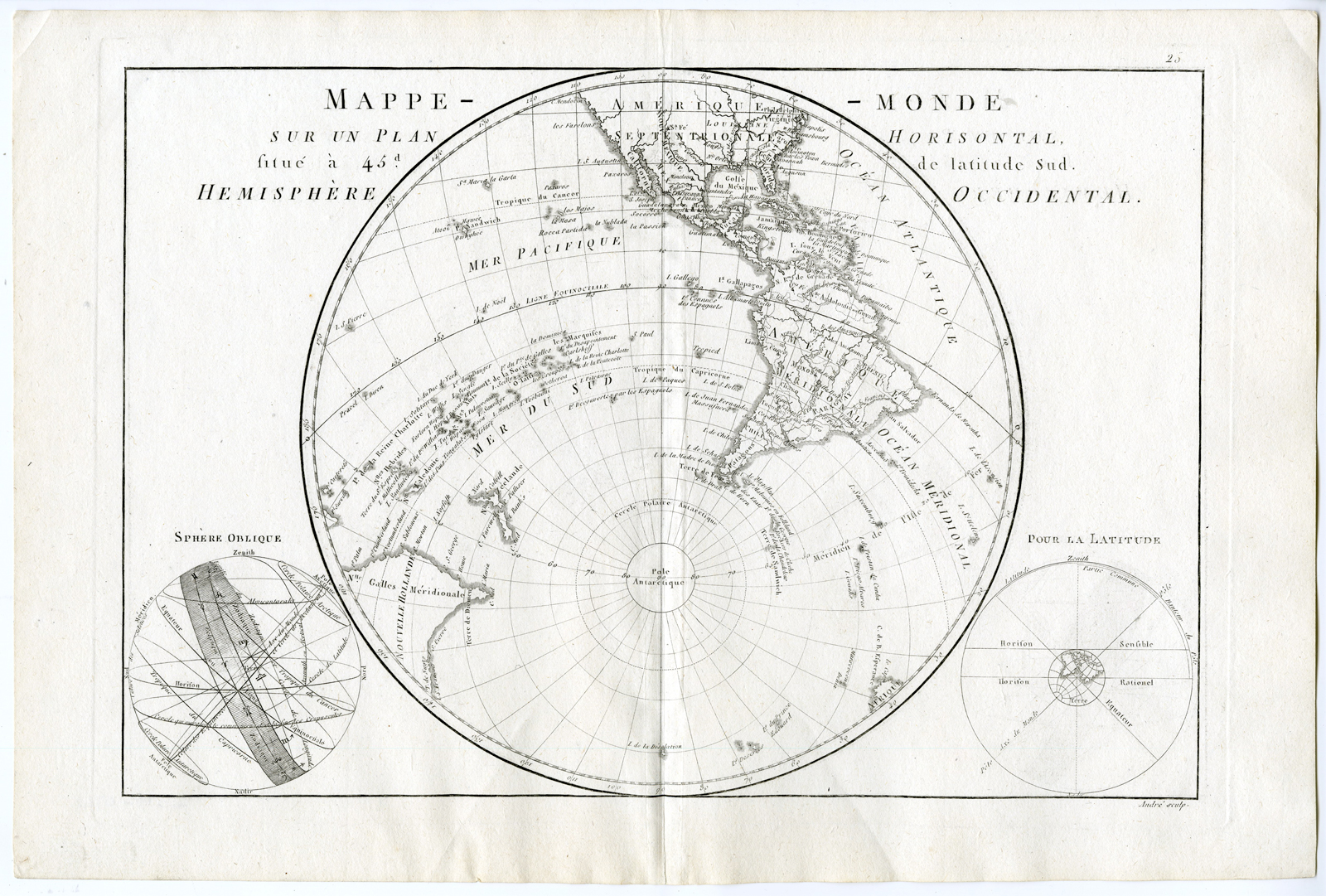 , Antique Print-WORLD MAP-SOUTHWESTERN HEMISPHERE-MAPPE MONDE-AUSTRALIA-Bonne-1787, Pictura Antique Prints