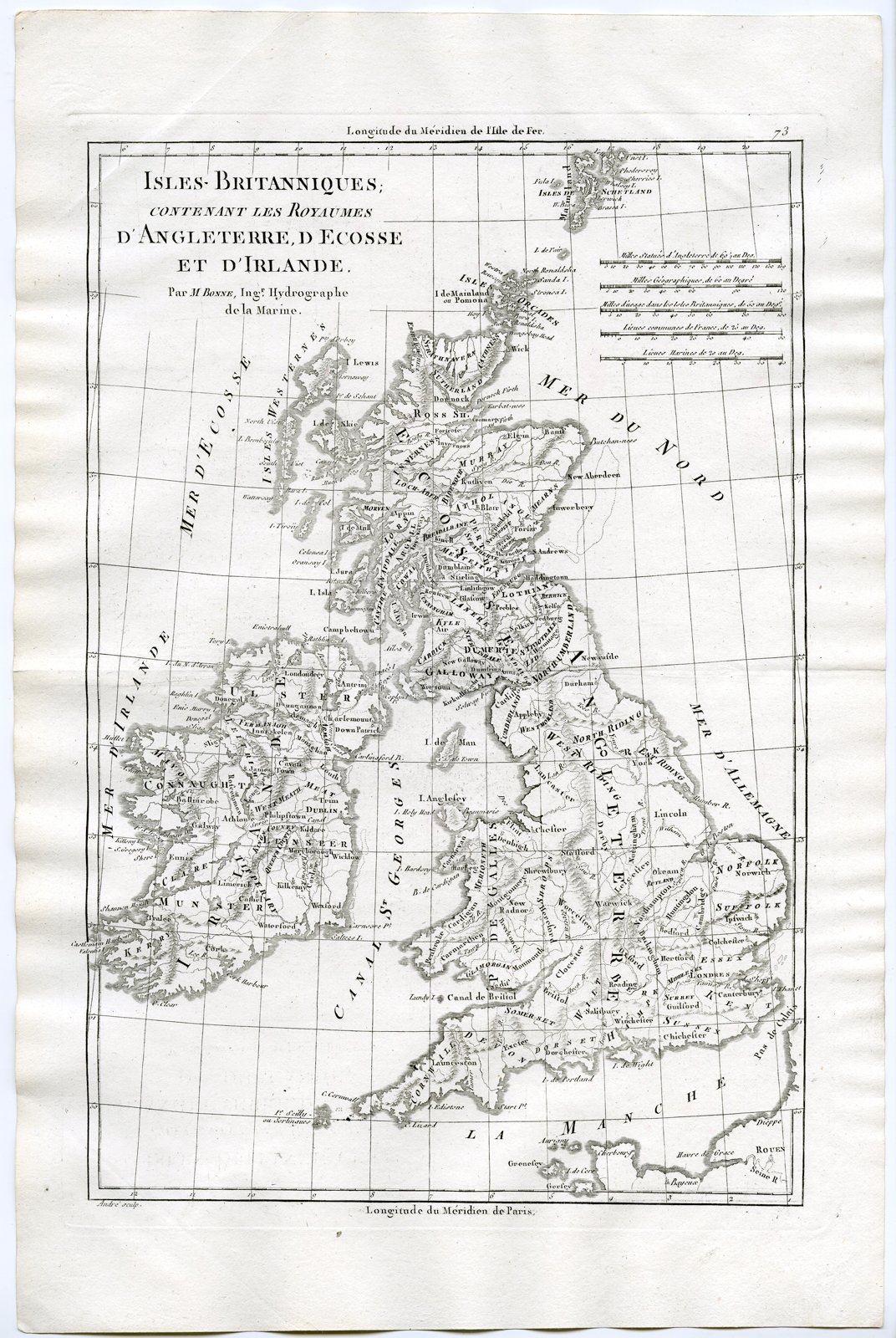 , Antique Print-GREAT BRITAIN-ENGLAND-IRELAND-SCOTLAND-WALES-UK-Bonne-1787, Pictura Antique Prints