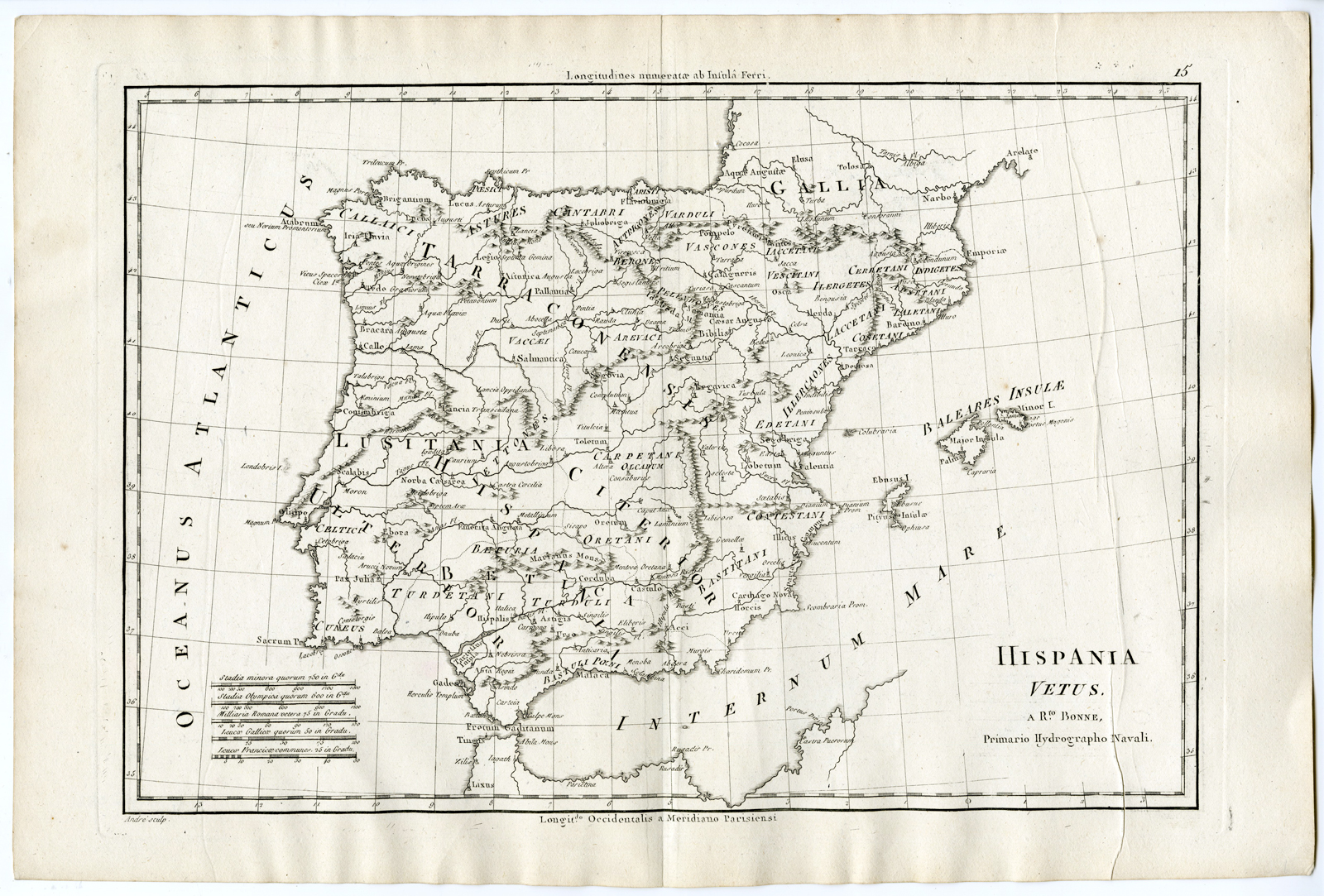 , Antique Print-HISPANIA VETUS-ANCIENT SPAIN-BALEARIC ISLANDS-Bonne-1787, Pictura Antique Prints