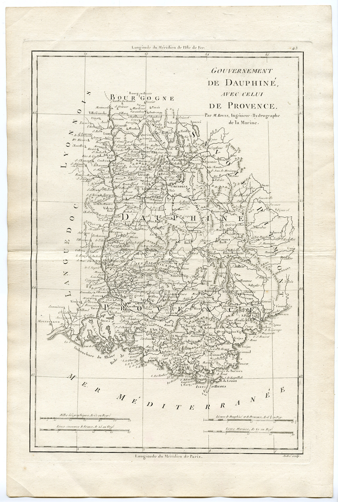 , Antique Print-FRANCE-DAUPHINE-PROVENCE-Bonne-1787, Pictura Antique Prints