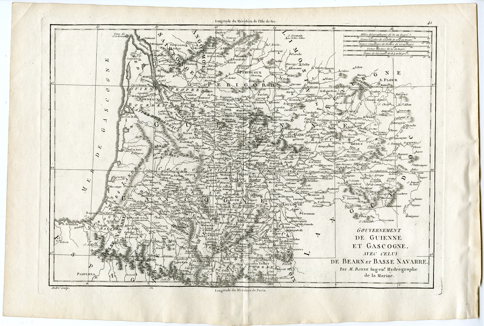 , Antique Print-FRANCE-PROVINCE-GUYENNE-GASCONY-BEARN-BASSE NAVARRE-Bonne-1787, Pictura Antique Prints