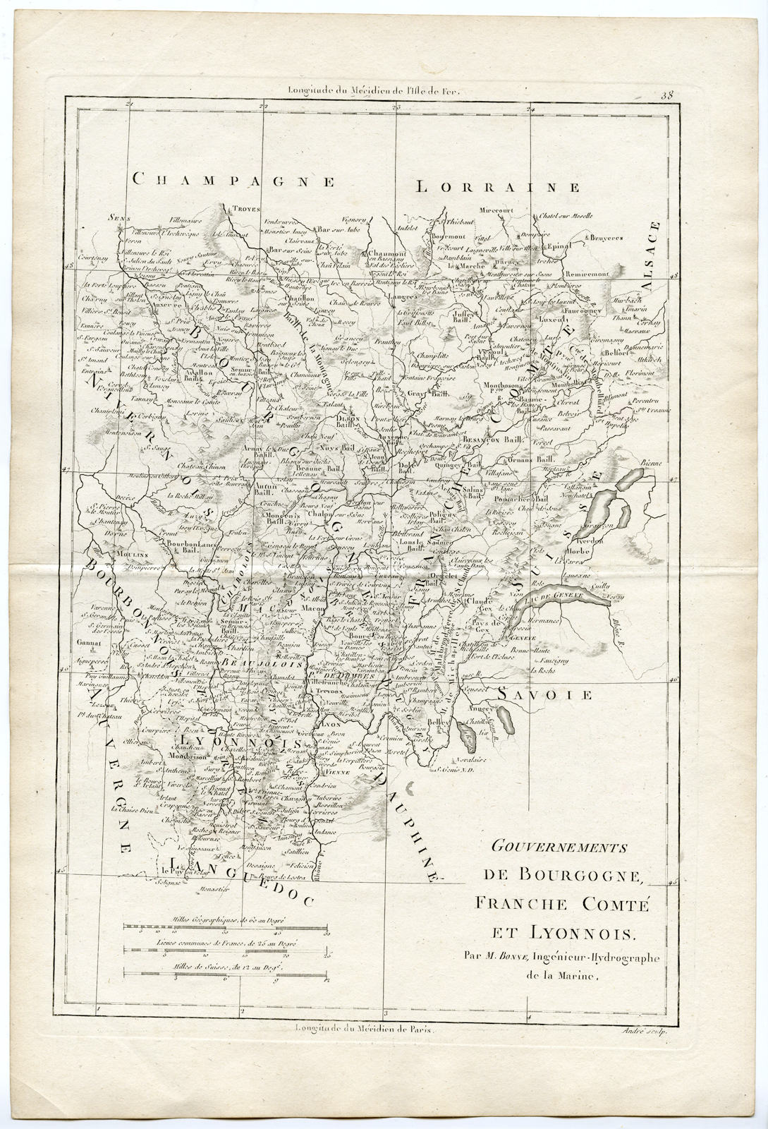 , Antique Print-FRANCE-PROVINCE-BOURGOGNE-FRANCHE COMTE-LYONNAIS-Bonne-1787, Pictura Antique Prints