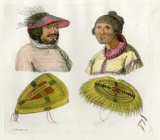 2 Antique Prints-USA-ALEUTH-INDIGENOUS-PORTRAIT-PL.VII.-Ferrario-Bramati-c.1827