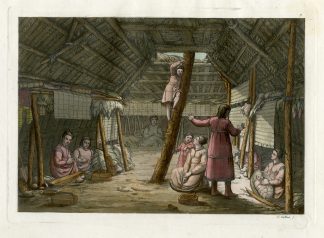 Antique Print-UNALASKA-INTERIOR-HOUSE-PL.IV.-Ferrario-Gallina-c.1827