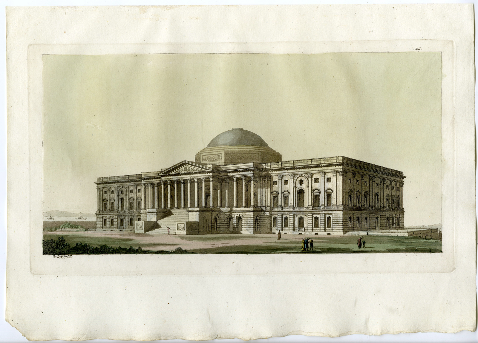 , Antique Print-WASHINGTON-CAPITOL BUILDING-PL.XLV.-Ferrario-Castellini-c.1827, Pictura Antique Prints