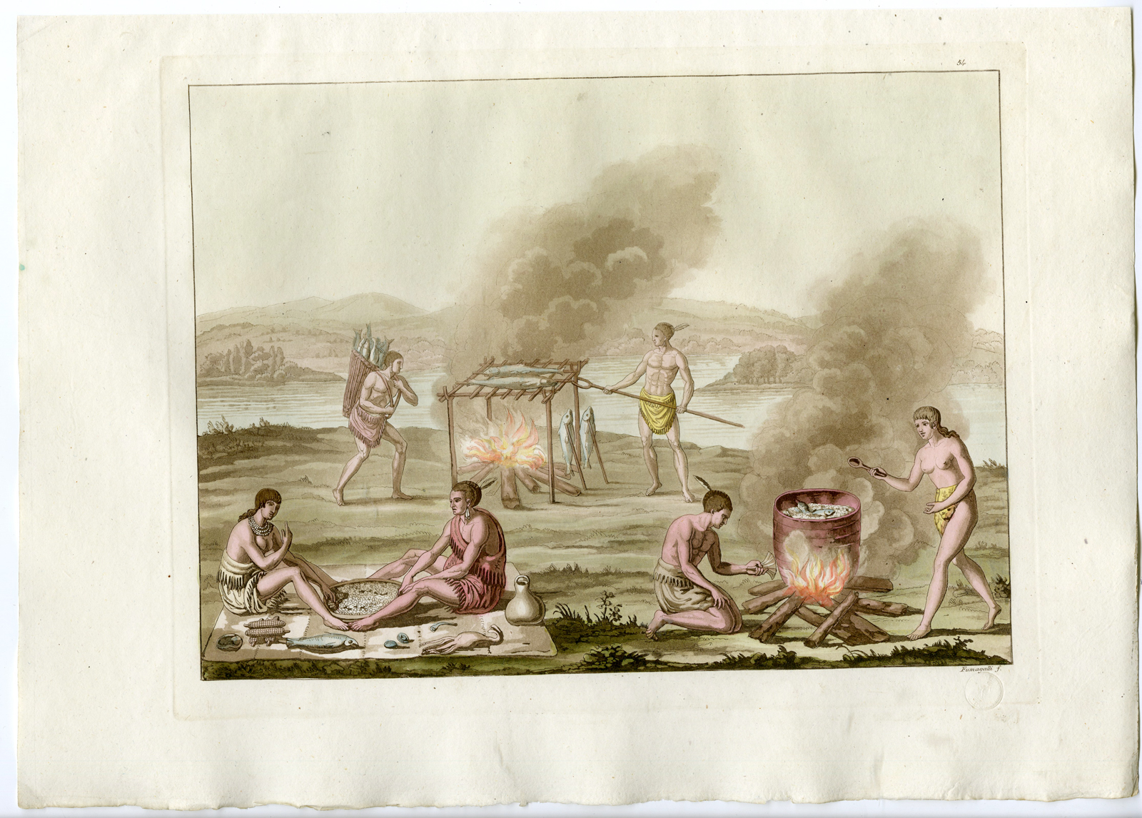 , Antique Print-INDIGENOUS-PREPARING FOOD-PL.LIV.-Ferrario-Fumagal-c.1827, Pictura Antique Prints