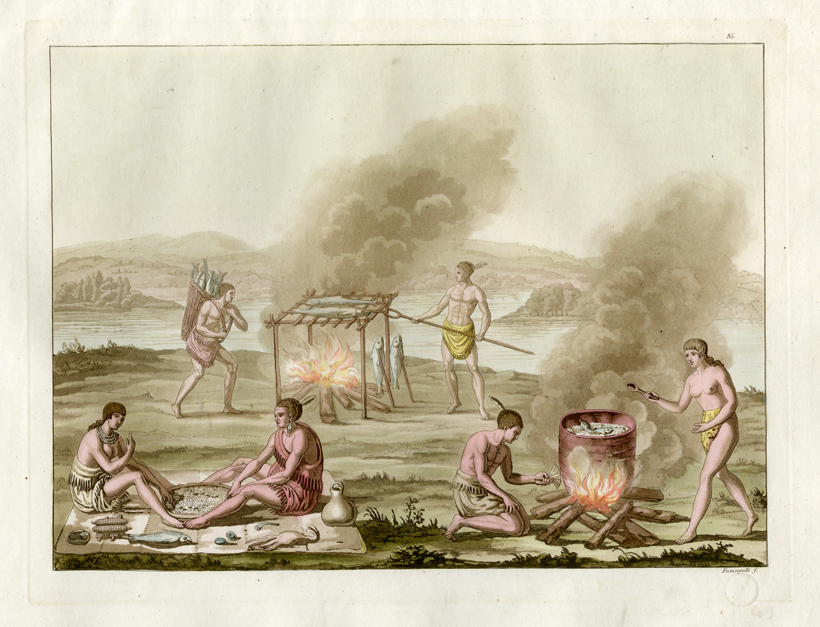 , Antique Print-INDIGENOUS-PREPARING FOOD-PL.LIV.-Ferrario-Fumagal-c.1827, Pictura Antique Prints