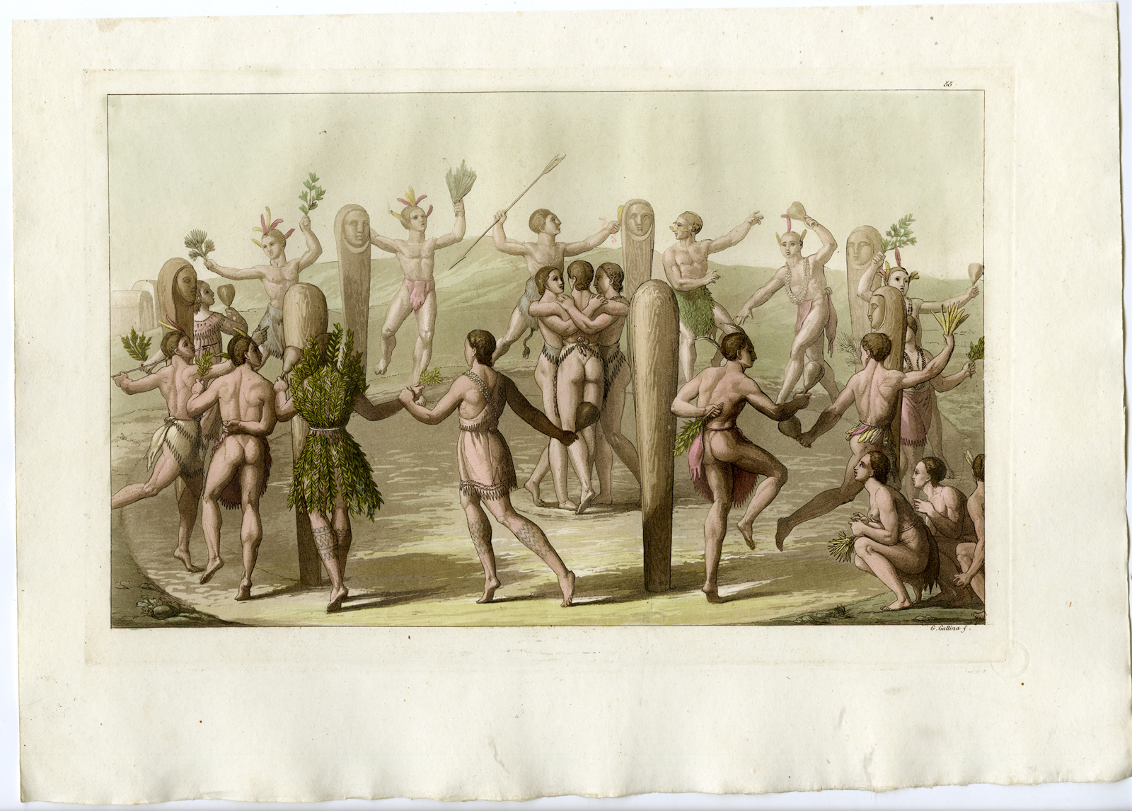 Pco 12153 416x298 Antique Print-NORTH CAROLINA-DANCING PEOPLE-PL.LV.-Ferrario-Gallina-c.1827 - Image 2
