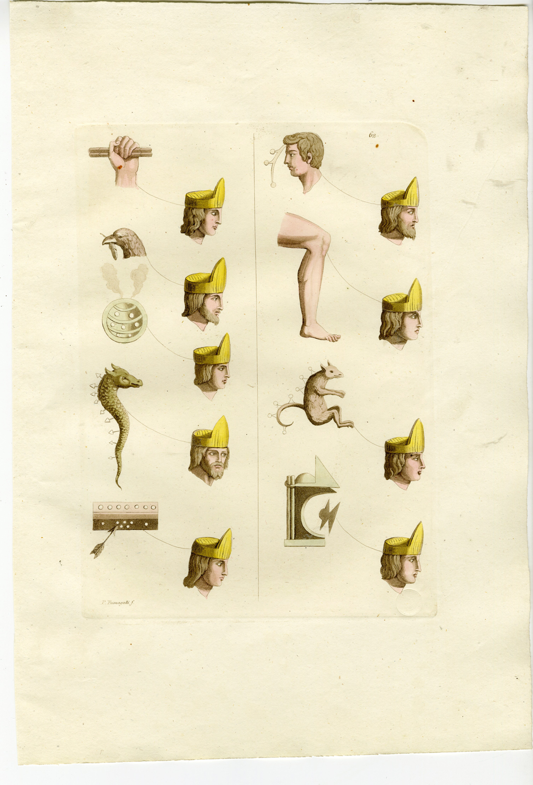 , Antique Print-KINGS-CROWN-SYMBOLS-PL.LXII.-Ferrario-Fumagalli-c.1827, Pictura Antique Prints