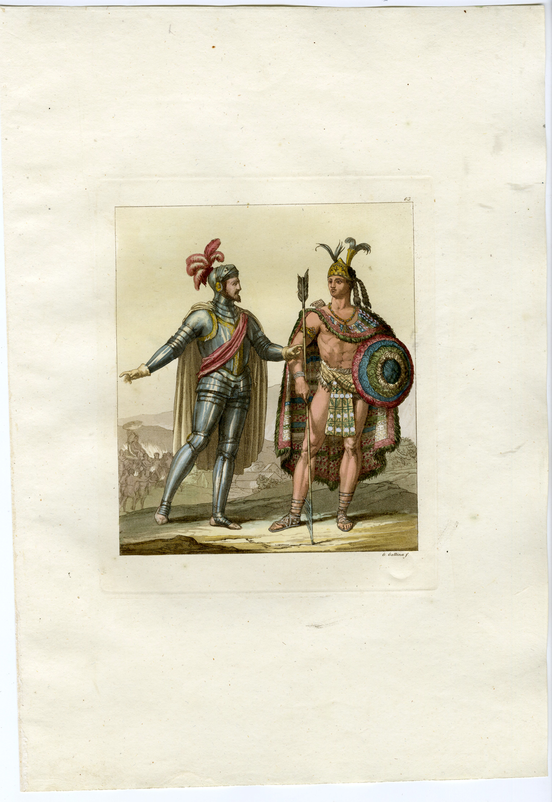 , Antique Print-MEXICO-CORTES-MOTEZUMA-PL.LXIII.-Ferrario-Gallo Gallina-c.1827, Pictura Antique Prints