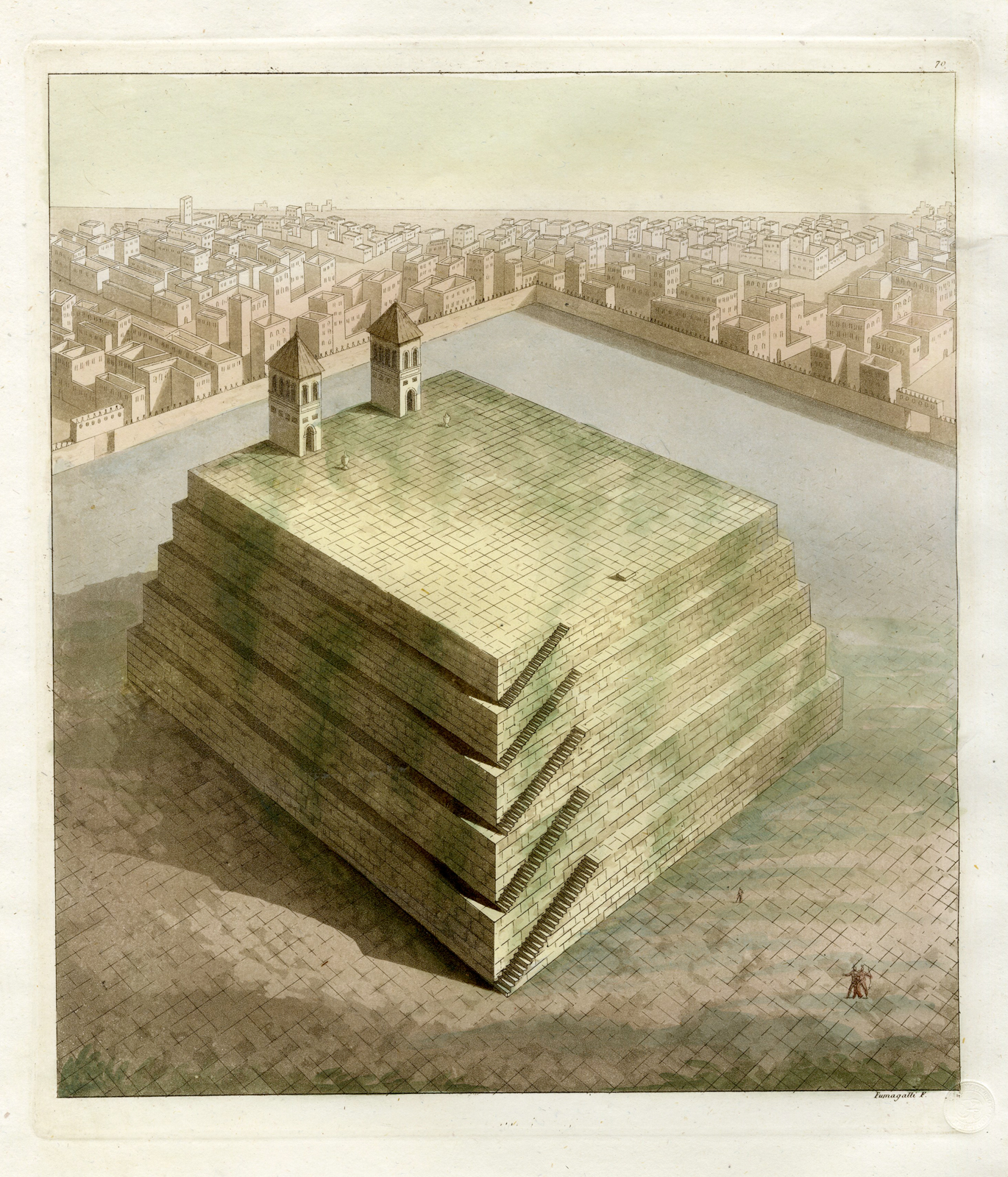 , Antique Print-MEXICO-TEMPLE-CITY-PL.LXX.-Ferrario-Fumagalli-c.1827, Pictura Antique Prints