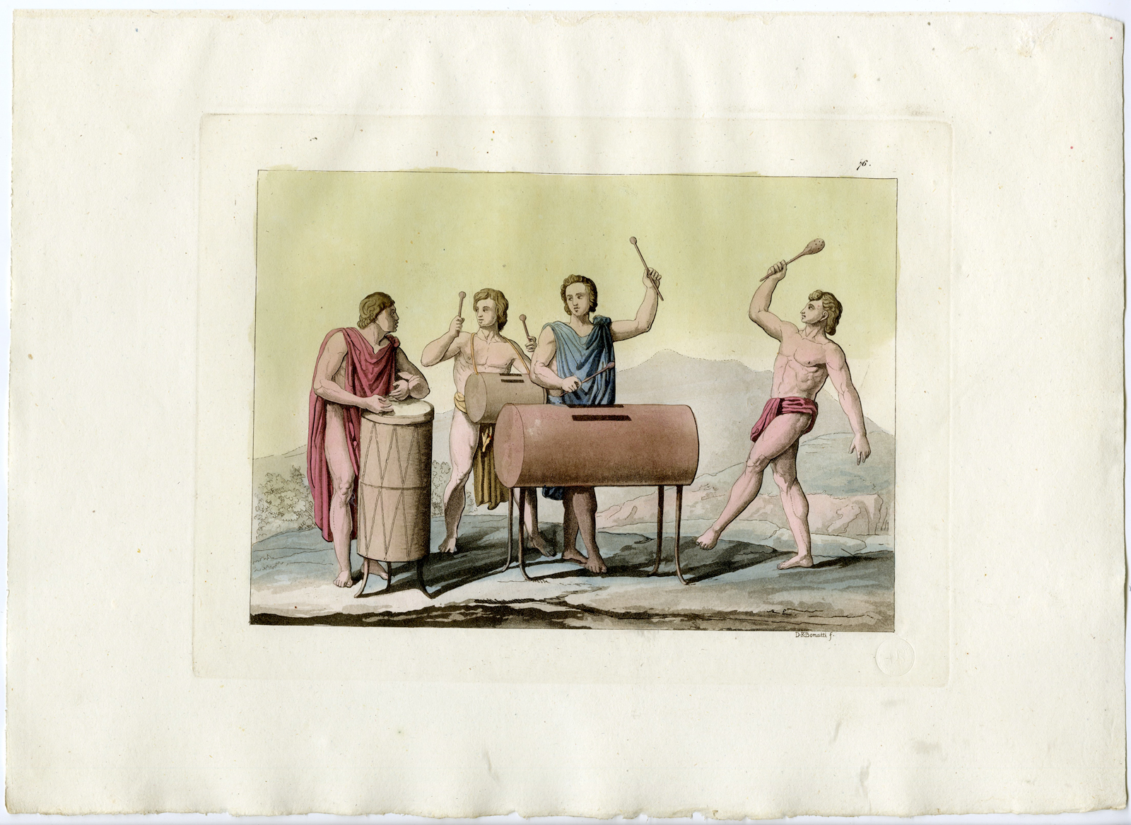 , Antique Print-MUSICIANS-AZTEC-MEXICO-PL.LXXVI.-Ferrario-Bonatti-c.1827, Pictura Antique Prints