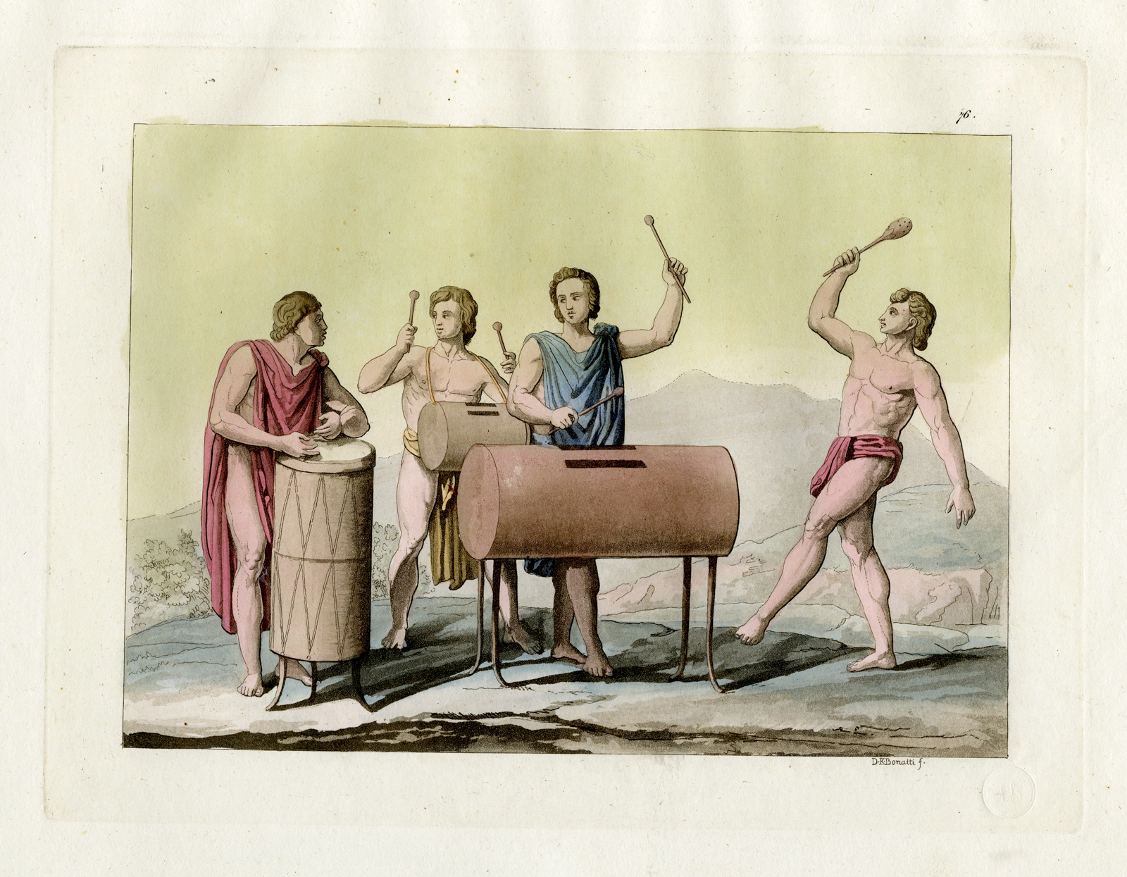 , Antique Print-MUSICIANS-AZTEC-MEXICO-PL.LXXVI.-Ferrario-Bonatti-c.1827, Pictura Antique Prints